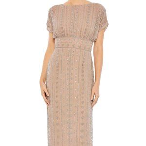 MAC DUGGAL 93649 BEADED CAP SLEEVE COLUMN DARK MOCHA MIDI DRESS sz 14